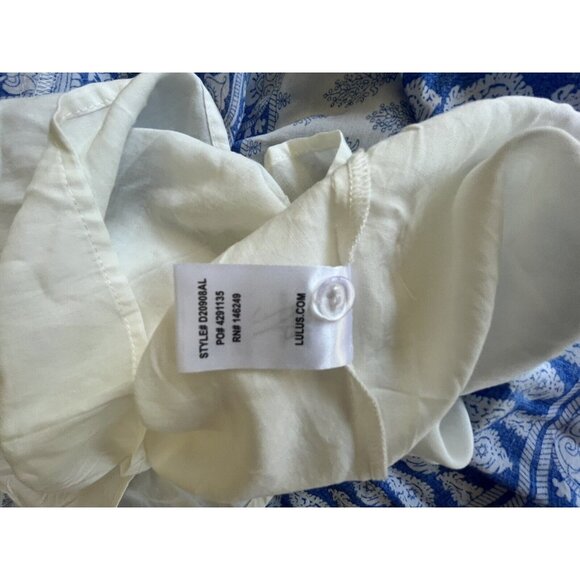 LuLus blue&white lined halter short dress cut outs in back rayon fabric sz M fes - Picture 5 of 10